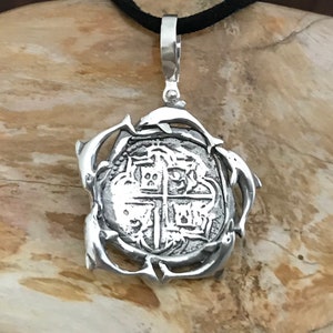 ATOCHA Coin Pendant Sterling Silver Dolphin Frame with 4 Reale