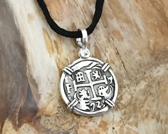 Colgante de moneda ATOCHA, diseño 1600-1700, plata de ley 925, joya del tesoro hundido