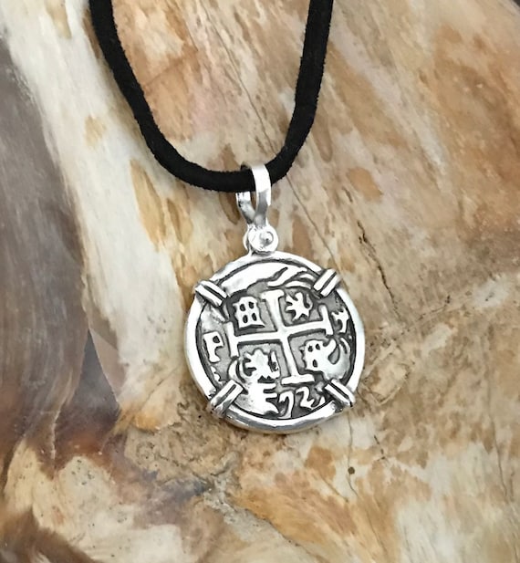 Atocha pièce Dauphin Pendentif Plaqué Or sur Argent 925 Sunken Treasure Coin Jewelry