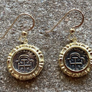 Atocha Coin Earrings 14K Gold Bamboo Style Sunken Treasure Jewelry Dangles
