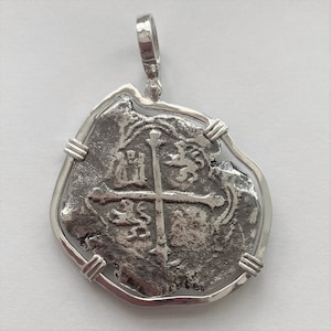 Shipwreck Coin &quot;Tortuga Wreck&quot; Atocha Era Pendant Sterling Silver 8 Reale Coin