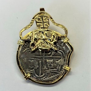 ATOCHA Coin Pendant Pirate w/mustache 14K Yellow Gold Pirate Sunken Treasure Coin Jewelry