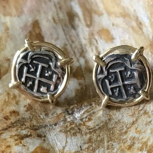 ATOCHA Coin Earrings 14K Yellow Gold Ladies Sunken Treasure Shipwreck Jewelry