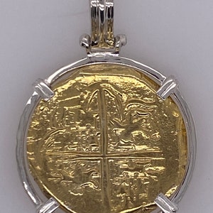 ATOCHA Coin Pendant Sterling Silver Pendant Set with 14K Overlay 8 Reale Coin