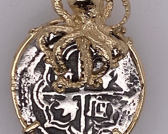 ATOCHA Coin Octopus Pendant 14K Gold Nautical Sunken Treasure Shipwreck Jewelry
