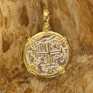 ATOCHA Coin Pendant 14K Gold Overlay Design Era 1600-1700 Sunken Treasure Shipwreck Coin Jewelry