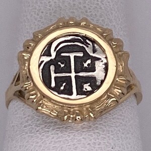 Atocha Coin Ring Bamboo 14K Yellow Gold Mini Reale Treasure Coin Jewelry