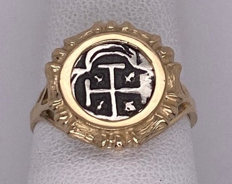 Atocha Coin Ring Bamboo 14K Yellow Gold Mini Reale Treasure Coin Jewelry