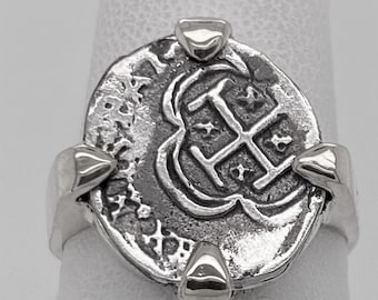 ATOCHA Coin Ring  925 Sterling Silver 1 Reale Sunken Treasure Shipwreck Jewelry