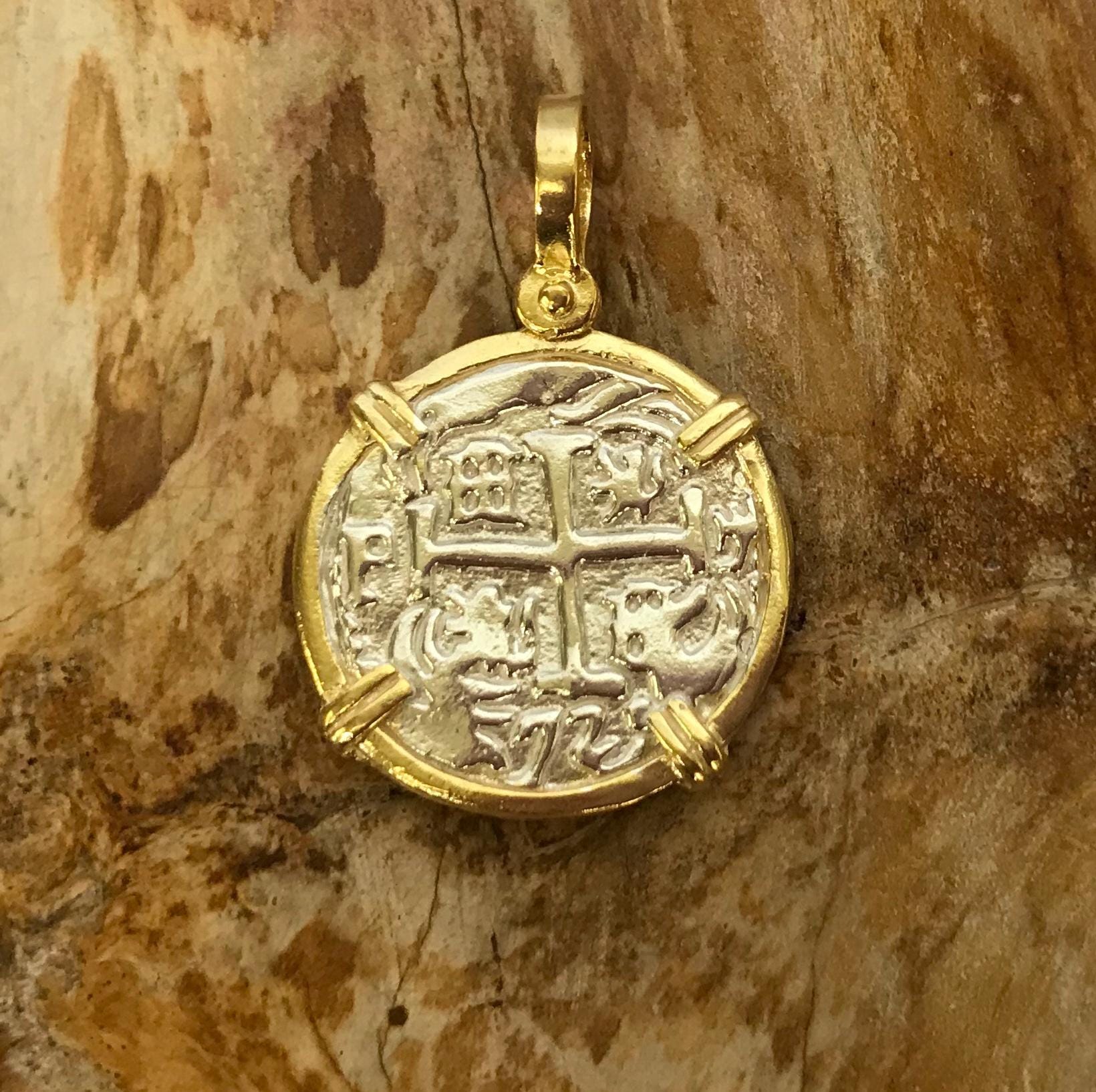 ATOCHA Coin Pendant 14K Gold Overlay Design Era 1600-1700 Sunken ...