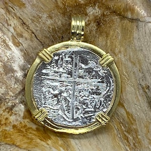 ATOCHA Coin Pendant 14K Gold Overlay Design Era 1600-1700 Sunken Treasure Shipwreck Coin Jewelry