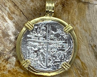 ATOCHA Coin Pendant 14K Gold Overlay Design Era 1600-1700 Sunken Treasure Shipwreck Coin Jewelry