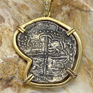 ATOCHA Coin Pendant 14k Yellow Gold Large w/ 8 Reale Coin Diamond Bezel Treasure Jewelry