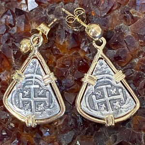 Atocha Coin Earrings 14K Gold Sunken Treasure Jewelry Dangles
