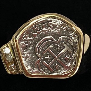 ATOCHA Coin Ring Diamond 14K Yellow Gold Mens Ladies Sunken Treasure Shipwreck Jewelry