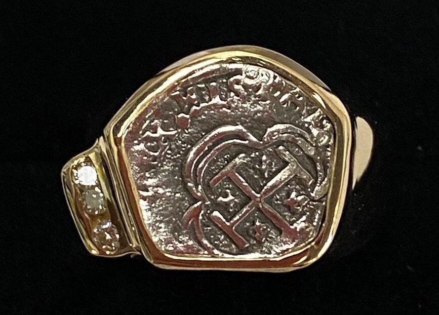 ATOCHA Coin Ring Diamond 14K Yellow Gold Mens Ladies Sunken Treasure Shipwreck Jewelry