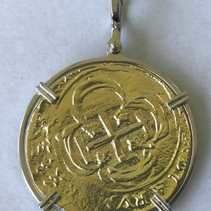 ATOCHA Coin Pendant Sterling Silver Pendant Set with 14K Overlay 8 Reale Coin
