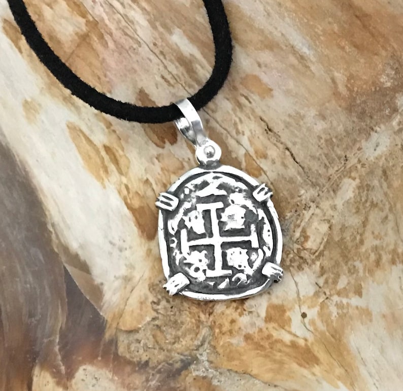 ATOCHA Mynthänge Design 1600-1700 Era 925 Silver Nedsänkt Skatt Myntsmycken bild 1