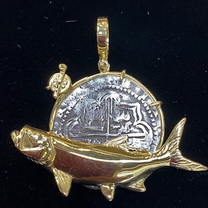 Atocha Coin Pendant Tarpon Fish Sterling Gold Overlay Rod Reel Sport Jewelry