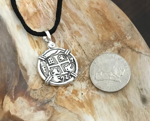 Atocha pièce Dauphin Pendentif Plaqué Or sur Argent 925 Sunken Treasure Coin Jewelry