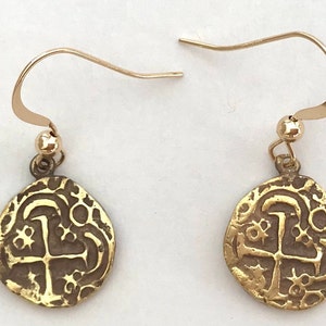 ATOCHA Coin Earrings 925 Sterling Silver Hooks Antique Gold Overlay Sunken Treasure Jewelry