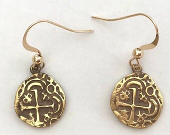 Atocha 925 Sterling Silver Sunken Treasure Coin Earrings - Drop/Dangle, Hook Fastening