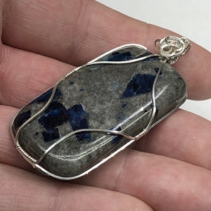 Lazulite in Matrix Cabochon Silver Wire Wrap Pendant from Graves Mountain, Lincoln County, GA