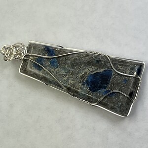 Lazulite in Matrix Cabochon Silver Wire Wrap Pendant from Graves Mountain, Lincoln County, GA