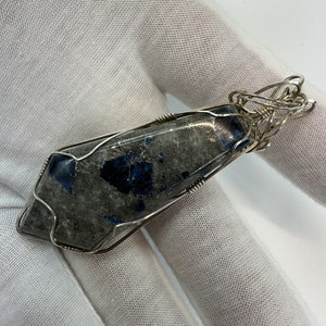 Lazulite in Matrix Cabochon Silver Wire Wrap Pendant from Graves Mountain, Lincoln County, GA