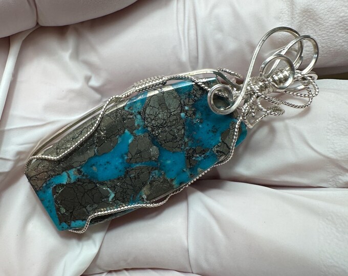 RARE Morenci Turquoise Cabochon Silver Wire Wrap Pendant, Morenci ...