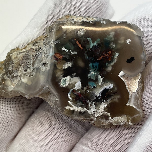 Incredible Rare Large Native Copper & Gem Chrysocolla in Agate Lapidary Slab from Indonesia