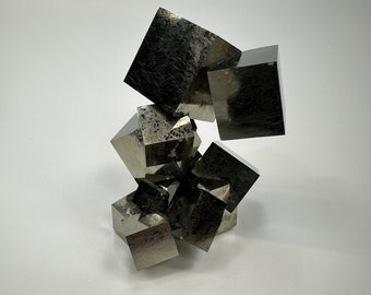 12 cubes__LARGE Lusterous Entwined Interlocking Pyrite Cube Cluster___Navajun Mine , Spain