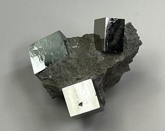 INCREDIBLE DISPLAY__Lustrous Pyrite Cubes on Matrix__Navajun Mine, Spain