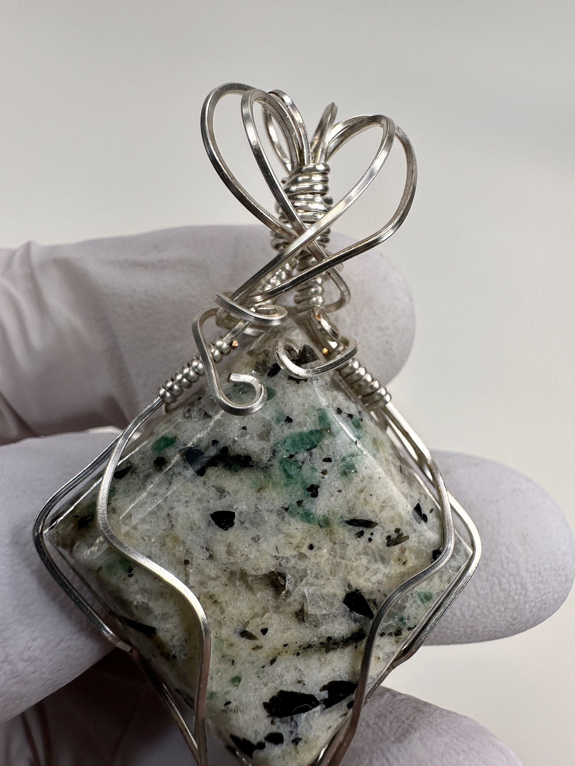 RARE Emerald in Matrix Cabochon Silver Wire Wrap Pendant, Crabtree ...
