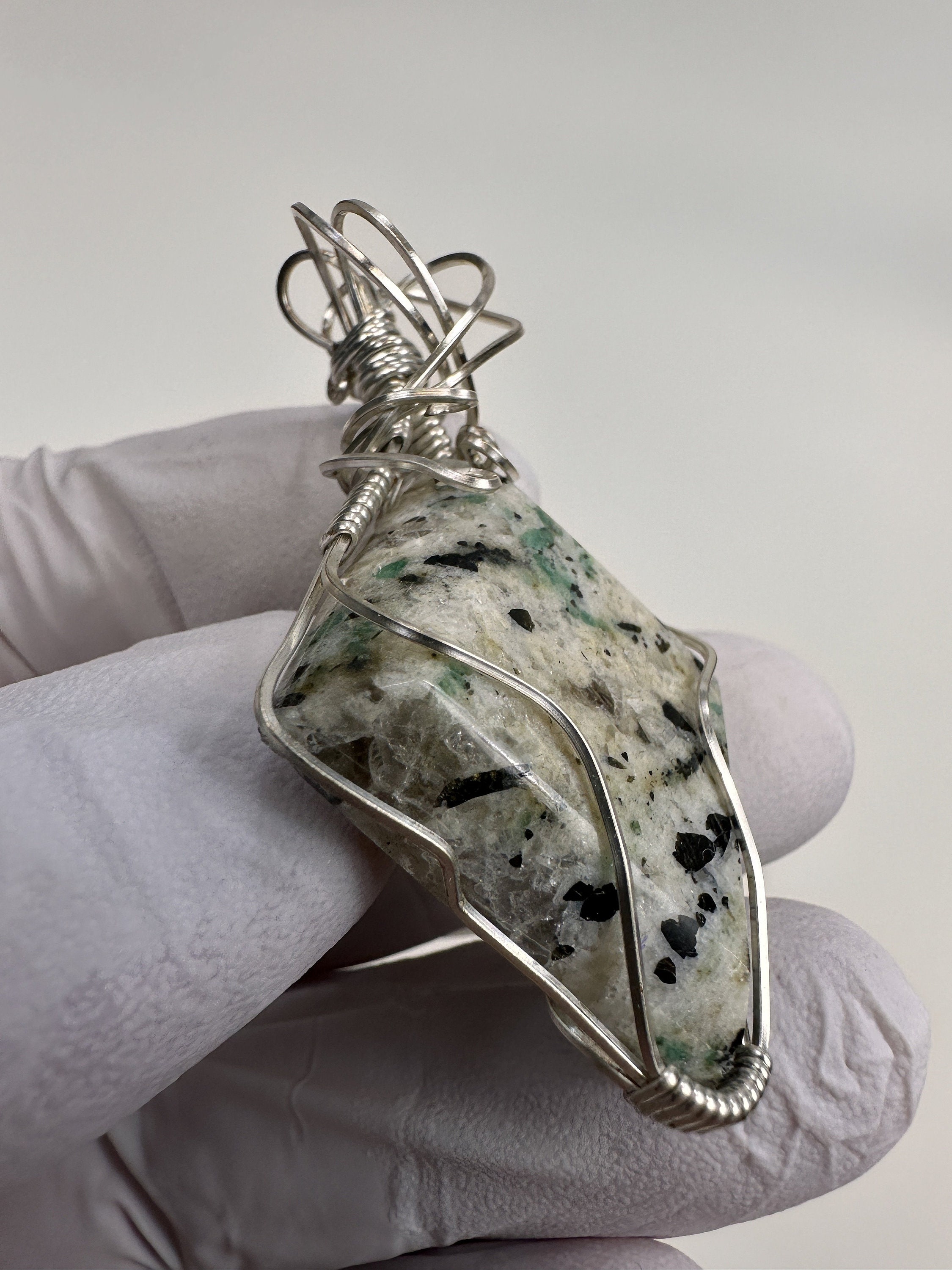 RARE Emerald in Matrix Cabochon Silver Wire Wrap Pendant, Crabtree ...