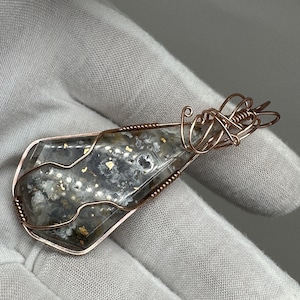 Rare Native Copper & Gem Chrysocolla in Agate Wire Wrap Pendant