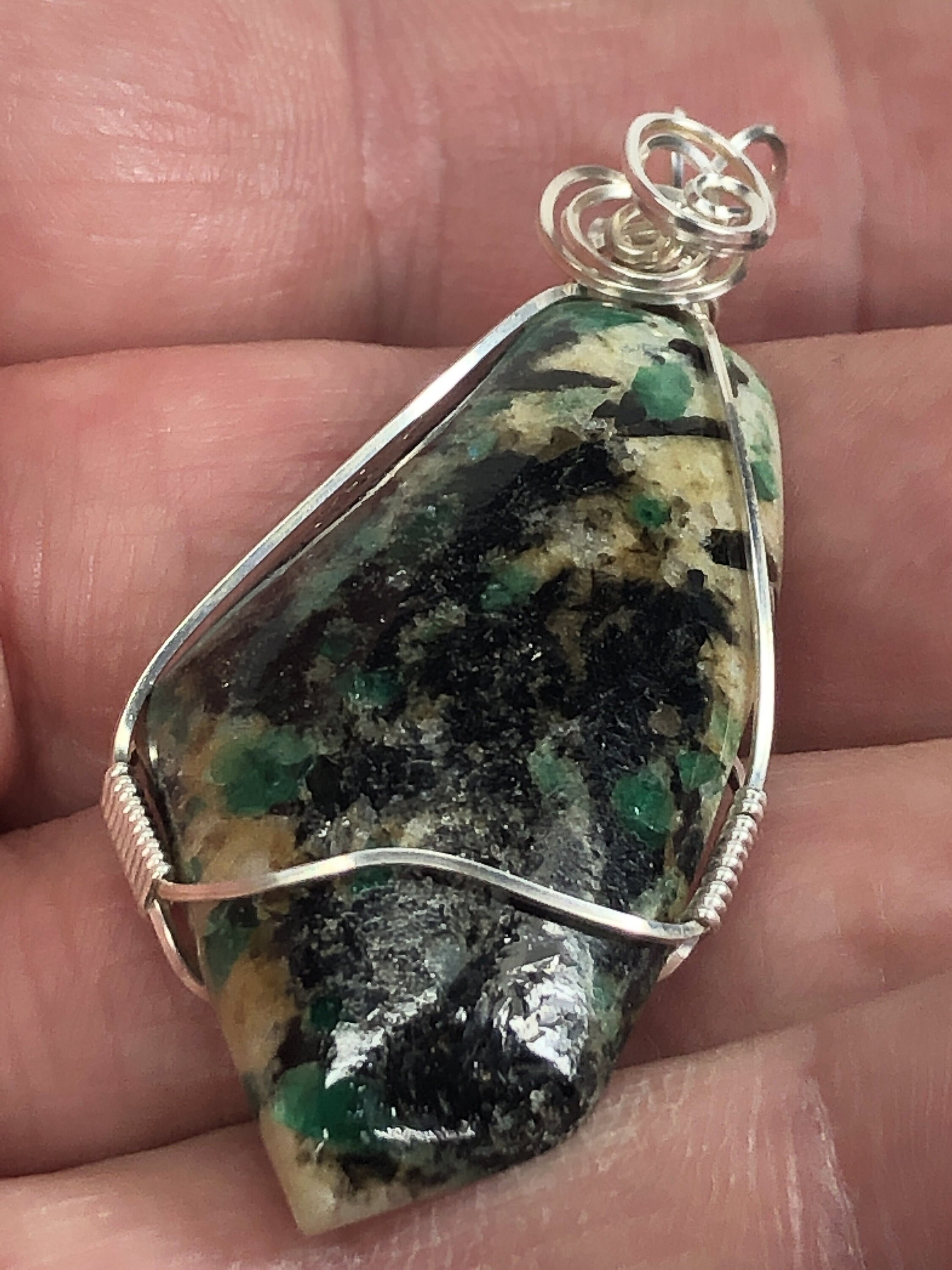 RARE Emerald in Matrix Cabochon Silver Wire Wrap Pendant | Etsy