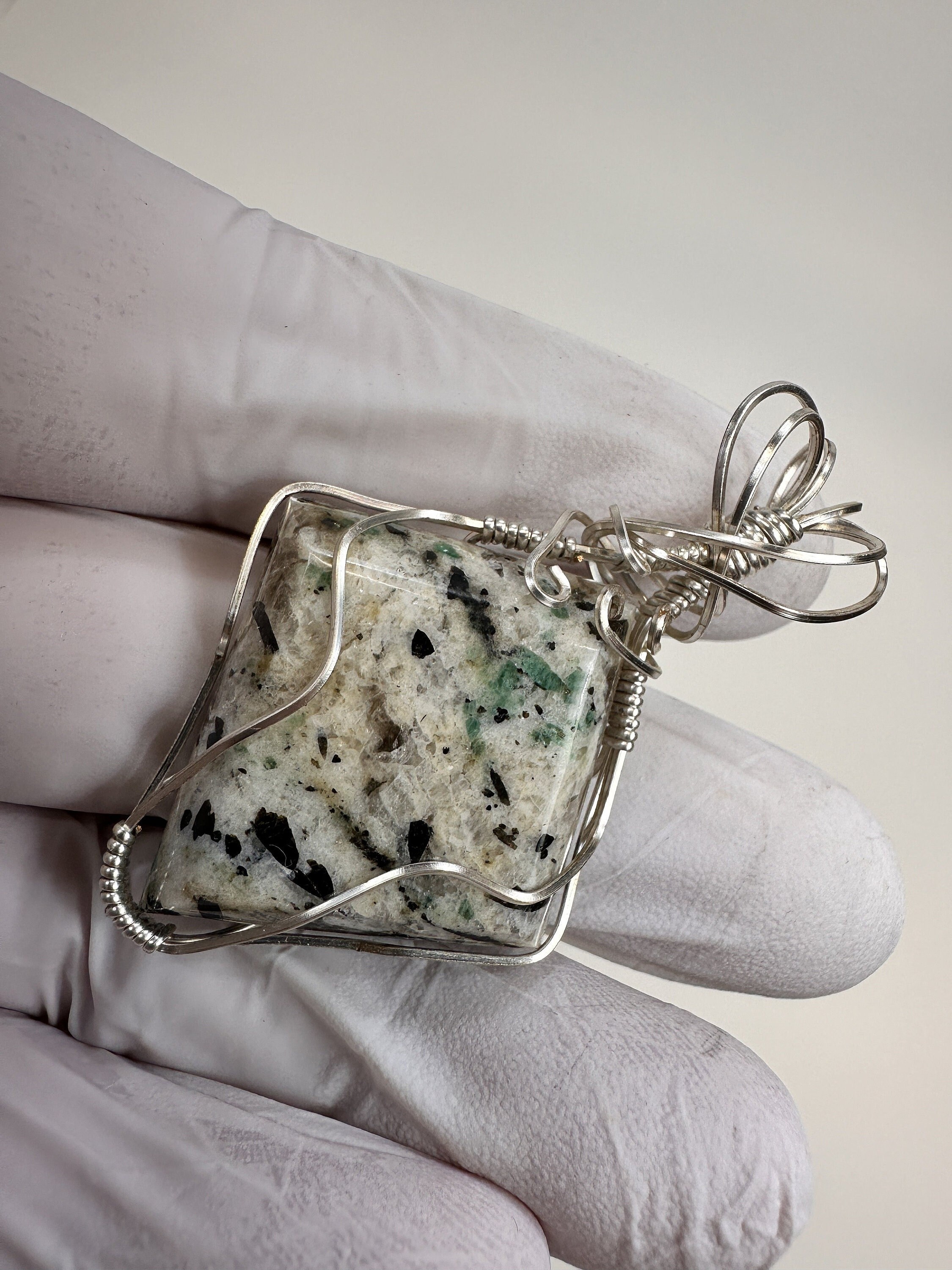 RARE Emerald in Matrix Cabochon Silver Wire Wrap Pendant, Crabtree ...
