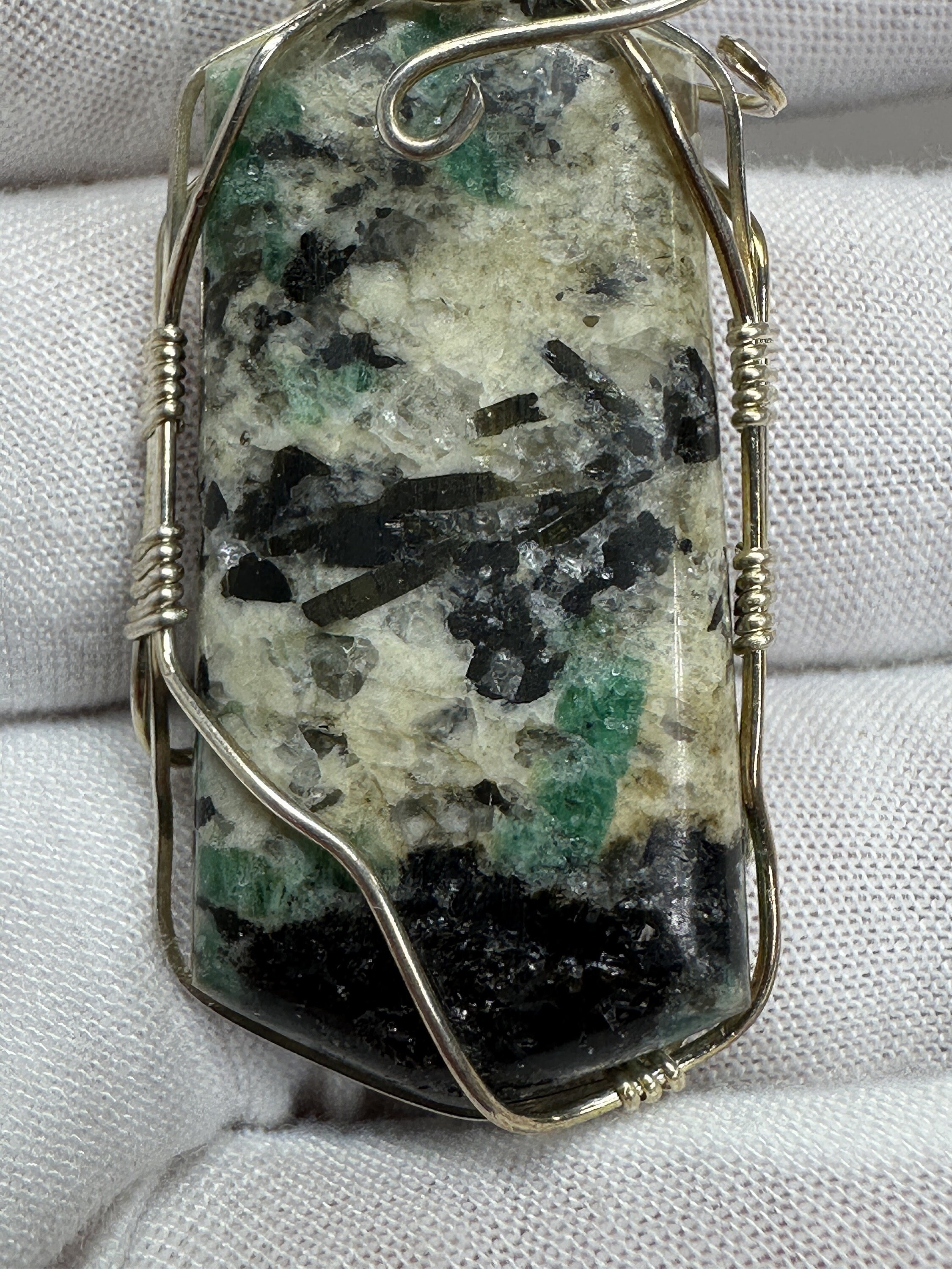 RARE Emerald in Matrix Cabochon Silver Wire Wrap Pendant, Crabtree ...