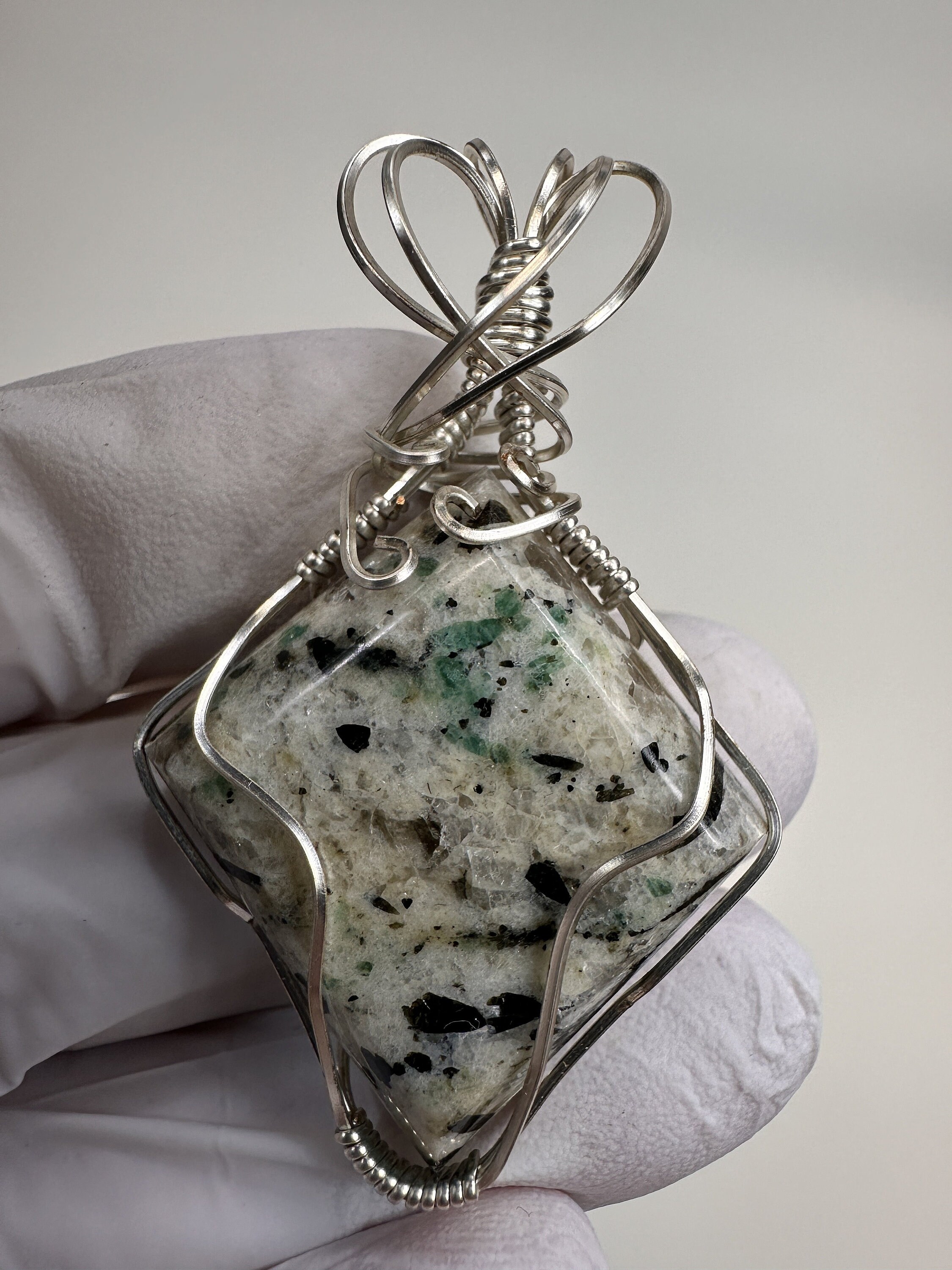 RARE Emerald in Matrix Cabochon Silver Wire Wrap Pendant, Crabtree ...