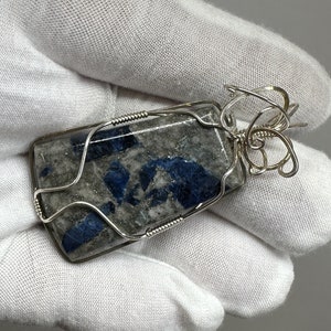 Lazulite in Matrix Cabochon Silver Wire Wrap Pendant from Graves Mountain, Lincoln County, GA