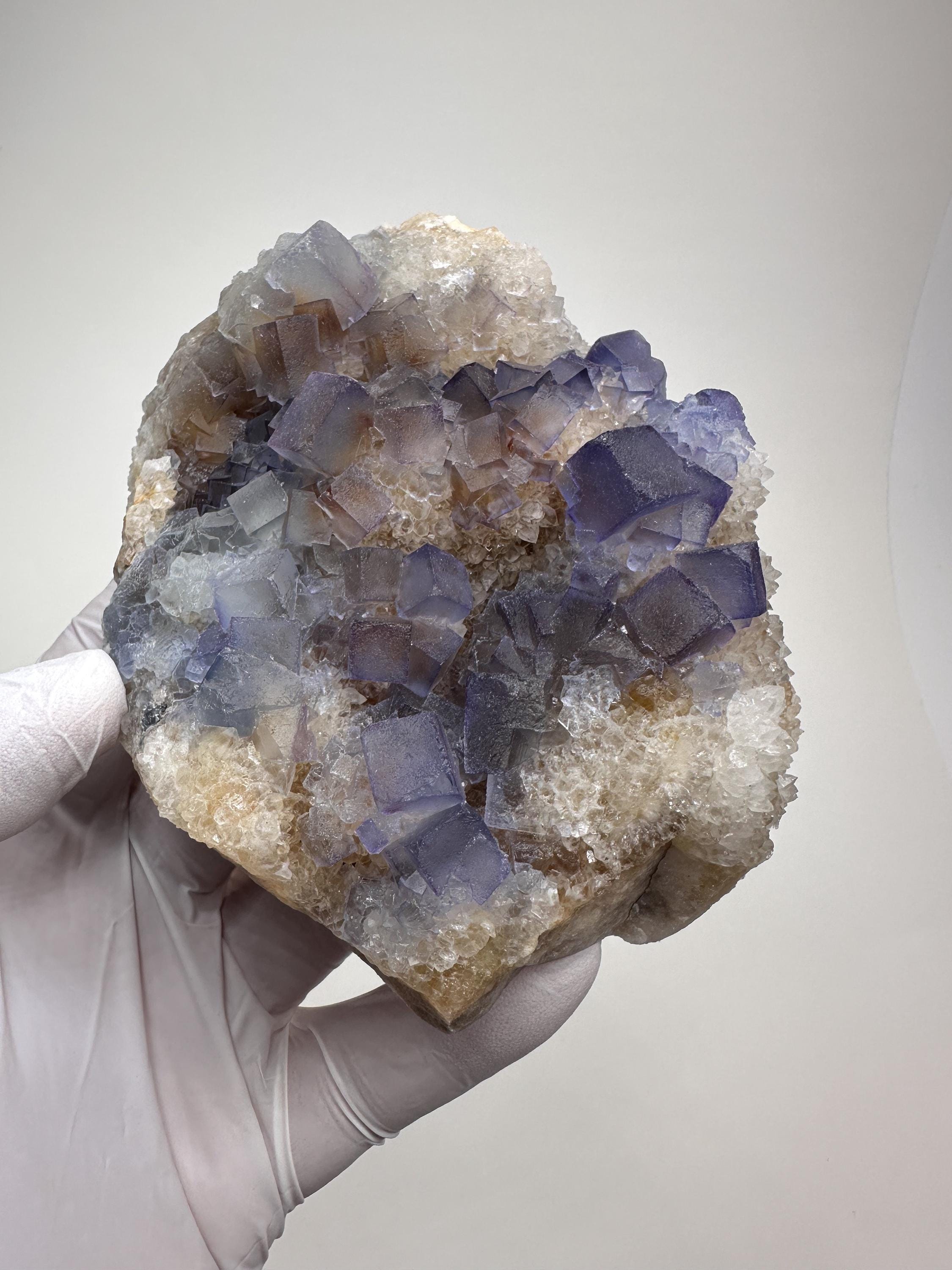 LARGE GEMMY Blue / Purple Fluorite & Quartz Crystal Specimen__Bingham , New Mexico