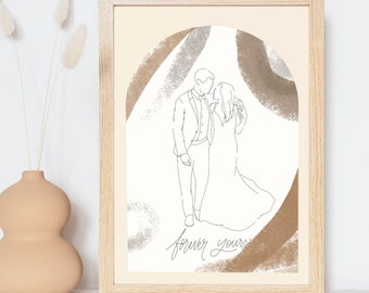 Boho Custom Couple Portret: gepersonaliseerde vriend vriendin cadeau, huwelijksverjaardag, bruidegom illustratie, bruiloft aandenken decor