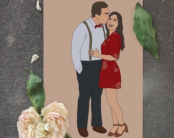 Aangepaste Paar Portret: Gepersonaliseerde vriend vriendin Cadeau, Huwelijksverjaardag Gift, Bride Groom Illustratie, Wedding Keepsake Decor