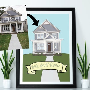 Personalisiertes HausPortrait: Personalisierte Illustration Geschenk oder Weihnachtskarte für Home Townhome Apartment