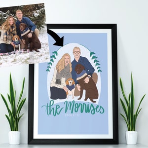 Retrato familiar personalizado: Ilustración familiar personalizada para mamá papá hermano hermana hijo gato gato gato o navidad tarjeta de vacaciones