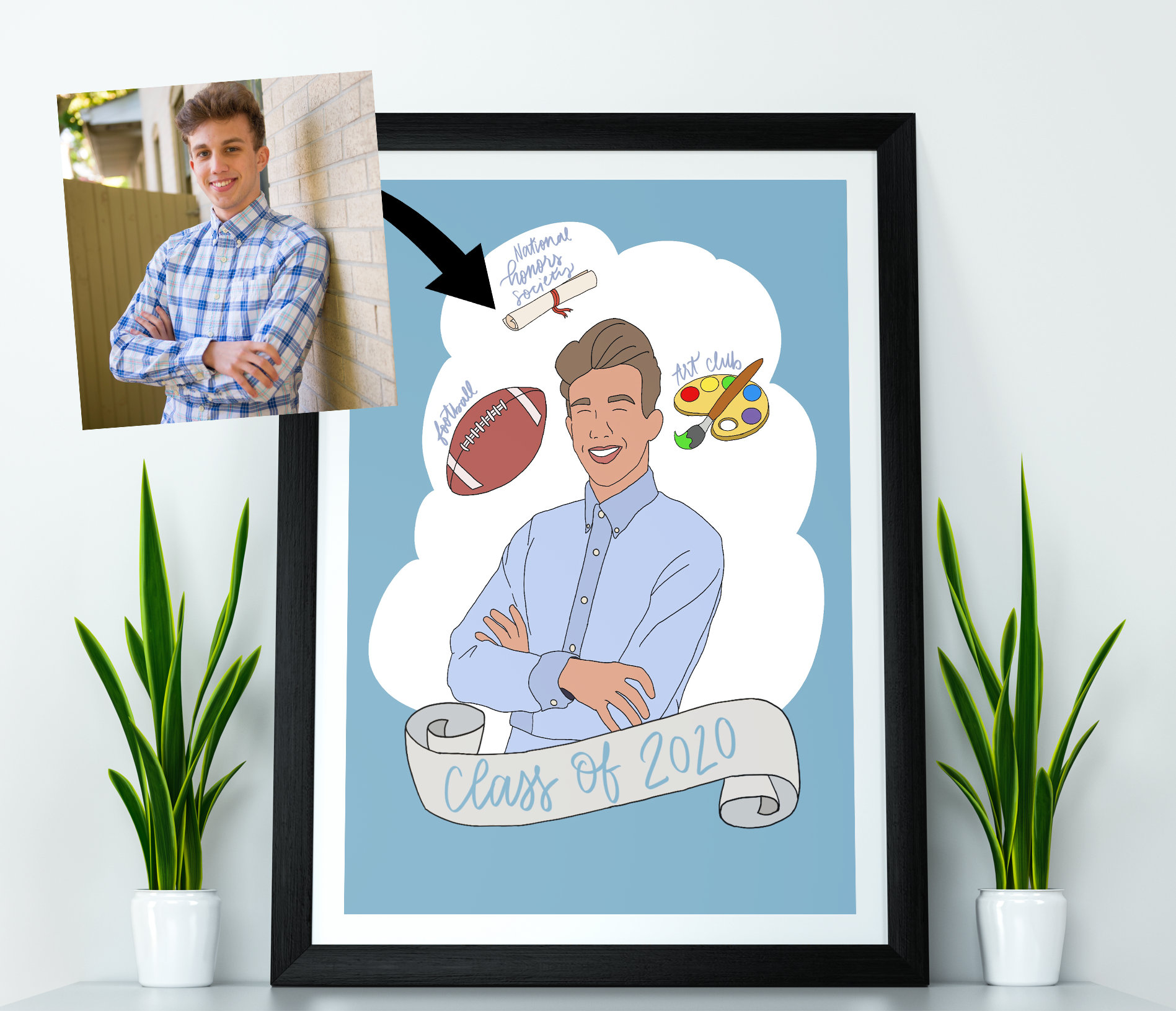Custom Graduation Portrait: Personalized Illustration for High School ...