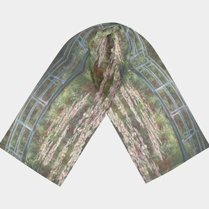 Monet&#39;s Giverny Long Scarf, designer scarf, silk, Monet, head scarf, art, multiple sizes, made to order