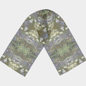 Monet&#39;s Water Lilies Long Silk Scarf, Designer scarf, head scarf, silk, art, multiple sizes, made to order, Monet, luxury gift