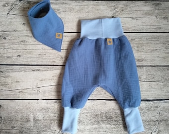 Pumphose, Mitwachshose, Musselinhose, Babyhose aus Musselin, viele Größen: 50/56, 62/68, 74/80, 86/92, 98/104, 110/116